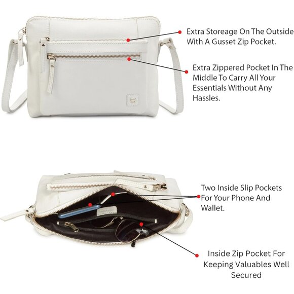 Women White Imported Leather Polyester Crossbody Sling Shoulder Crossover Bag - Picture 4 of 6